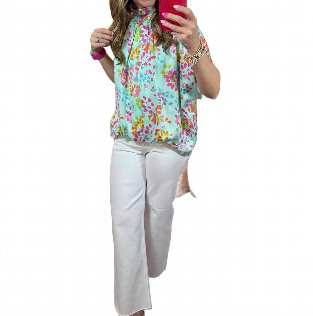 NEW ADRIENNE confetti garden tie-back blouse in multi